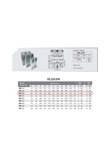 Orka Mkk 280 Tip İnce Saclı Motor Kızağı
