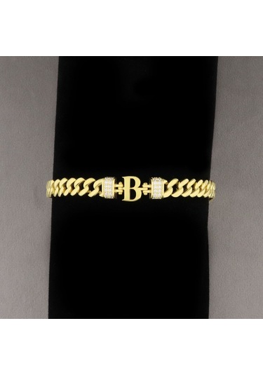 925 Ayar Gümüş B Harfi Gurmet Gold Bileklik