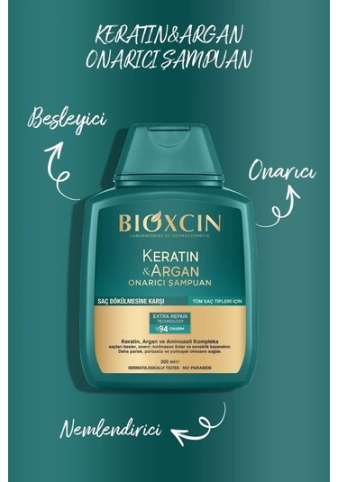 Keratin & Argan Onarıcı Şampuan 300ml + Keratin Argan Saç Bakım Yağı + Saç Kremi+onarıcı Sıvıyağ