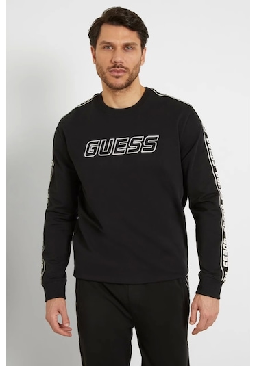 Guess Erkek Önde Logolu Sweatshirt Siyah