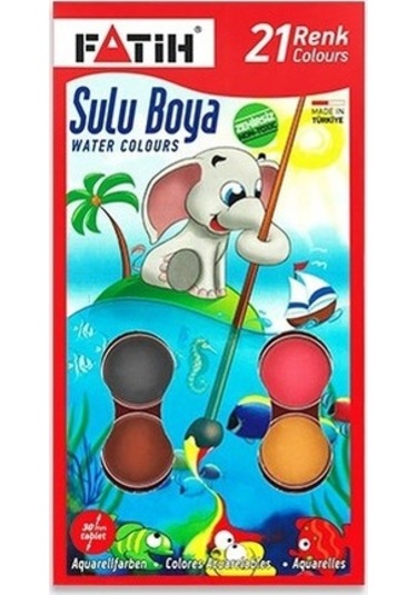 Fatih 21'li Sulu Boya 21 Renk Suluboya 30 MM Fırça N11.264