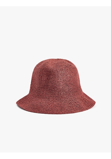 Koton Bucket Hasır Şapka - Koton X Melis Ağazat Bordo 6sak40103aa
