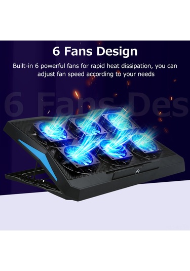 Reedark 6 Fanlı Katlanabilir Taşınabilir Laptop Soğutucu - 6 Kademeli Ayarlanabilir Yükseklik, Düşük Gürültü, Çift Usb Port