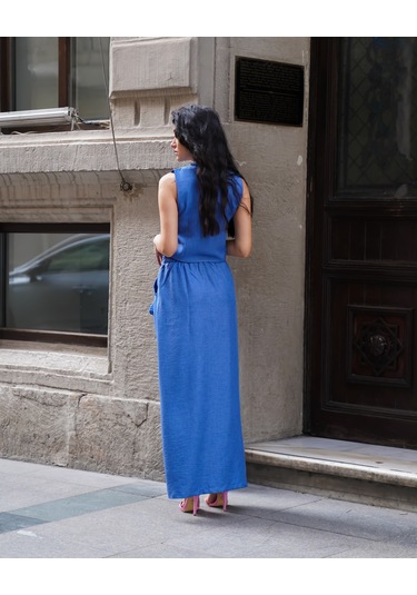 Kadın Yelekli Maxi Etekli Takım Mavi