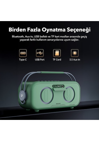 Nowgo C1 100w Taşınabilir Rgb Bluetooth Hoparlör Mikrofonlu Karaoke Parti Speaker Yeşil