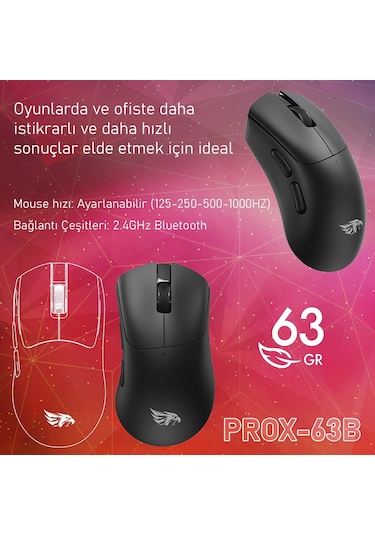 Gameagle PROX-63B Ultra Hafif Kablosuz 3 Mode Optik Oyuncu Mouse