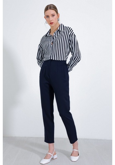 Lacivert Yüksek Bel Kumaş Pantolon 6650 Laci Vert