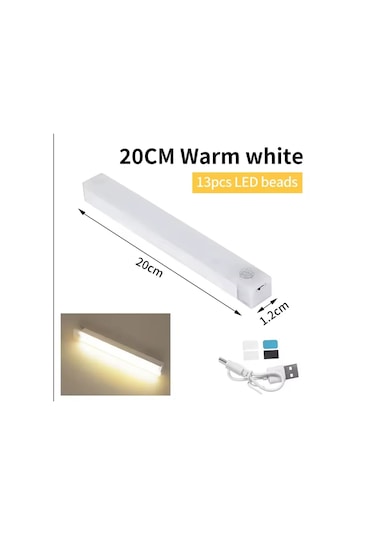 20 Cm Sarı Gün Işığı Hareket Sensörlü Dolap İçi Çalışma Masası Mutfak Tezgah Altı Usb Led Işık Çok Renkli