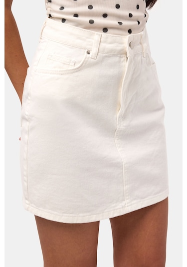 Itsbasic Kadın Kırık Beyaz 7s6-101 Straight Mini Denim Etek