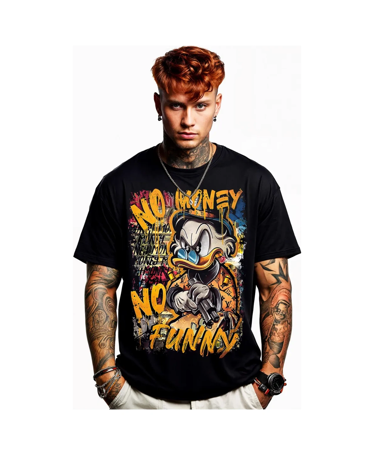 Romaxtex Işıldayan Baskılı Scrooge Tişörtü 323110792 Siyah