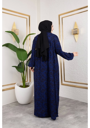 Nevayla Moda Robalı Desenli Viskon Elbise - Mavi / E0126 Mavi
