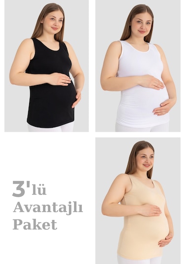 Arma Yıldız Hamile Atlet Kalın Askılı Pamuklu Likralı Esnek Renkli 3'lü Paket Çok Renkli