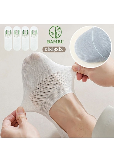 Erkek Bambu Babet Çorap Dikişsiz Parfümlü Silikonlu Babet Çorap Beyaz