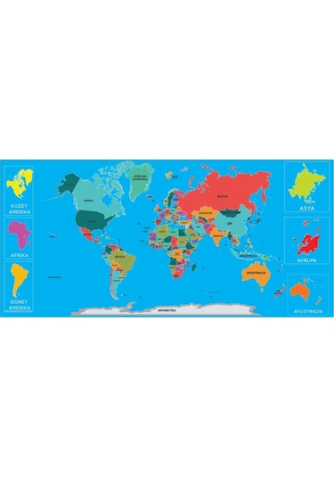 Dekoratif Tablo Eğitici Türkiye Ve Dünya Haritası Çocuk Duvar Sti