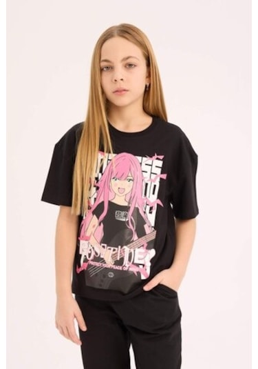 DeFacto Kız Çocuk Relax Fit Bisiklet Yaka Baskılı Kısa Kollu Tişört E0353A825SMBK81 Siyah DeFacto Kız Çocuk Relax Fit Bisiklet Yaka Baskılı Kısa Kollu Tişört E0353A825SMBK81 Siyah