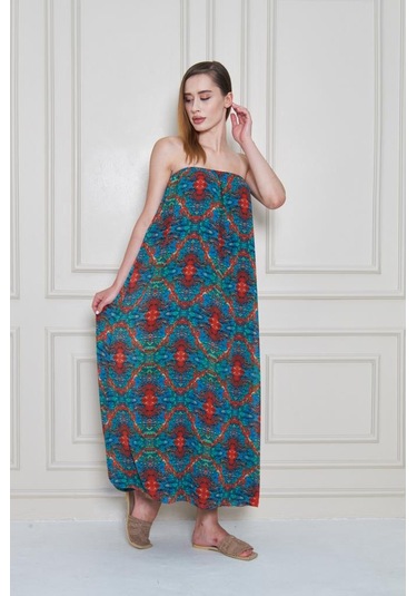 Kadın Straplez Astarlı Şifon Midi Yazlık Elbise 3753374 Lacivert