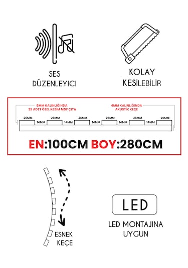 Mdf Ahşap Akustik Duvar Ve Tavan Kaplama Paneli 100 x 275 CM - Beyaz