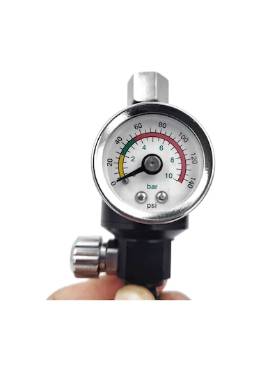 Geeksen Pnömatik Sprey Makinesi Regülatörü 0-140psı - Yağ Su Ayırıcı Filtre - Aluminyum - Siyah