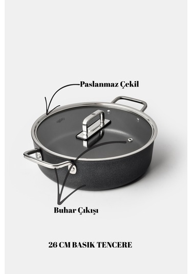 Fin 7 Parça Set 18-22 Cm Derin, 26 Cm Basık, 26 Cm Tava Siyah