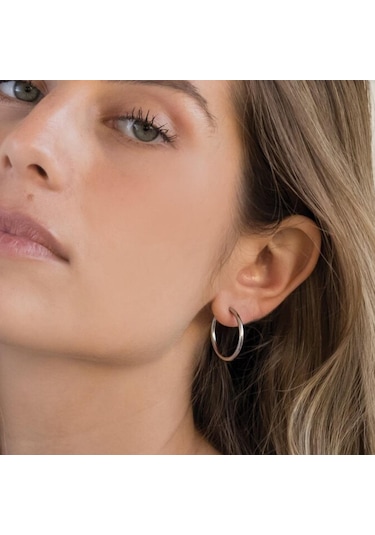 18 Mm Cerrahi Çelik Halka Küpe Gümüş Renkli Gri