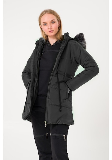 Toridas Kışlık Yaka Kürklü Uzun Kadın Şişme Mont Bt122siyahh 001