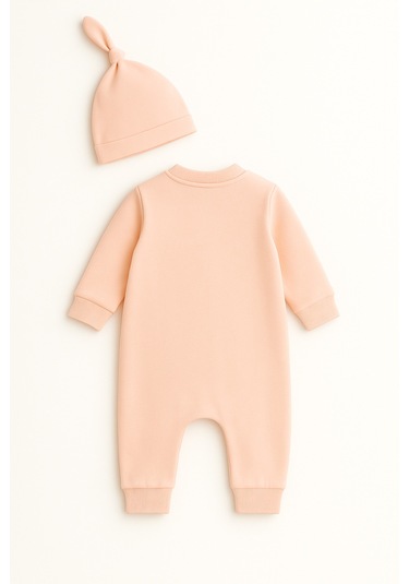 Mevsimlik %100 Pamuk Bereli Bebek Tulum Takım - Yeni Sezon Unisex Turuncu-somon