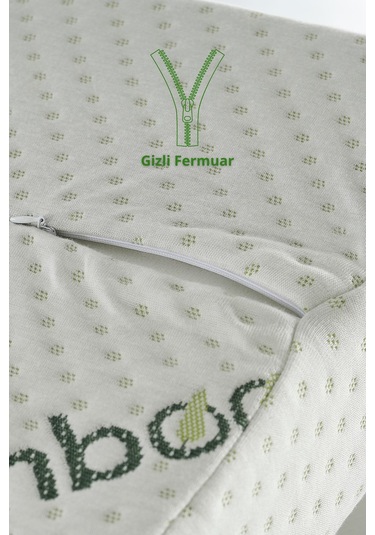 Bambu Kılıflı Medikal, Boyun Destekli Çift Taraflı Ortopedik Visco Visko Yastık 51x41x13-11cm 1350gr Beyaz - Yeşil