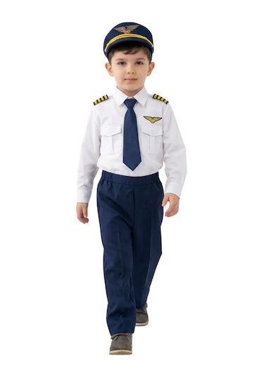 Uzun Kol Gömlekli Apoletli Erkek Çocuk Pilot Kostümü