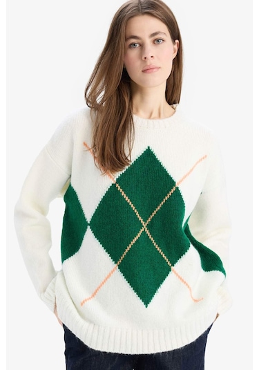 DeFacto Oversize Geniş Kalıp Baklava Dilimli Bisiklet Yaka Triko Kazak F1233AX25SPGN943 Yeşil DeFacto Oversize Geniş Kalıp Baklava Dilimli Bisiklet Yaka Triko Kazak F1233AX25SPGN943 Yeşil