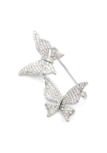 İkili Kelebek Kıkırdak Küpe - Gümüş Çok Renkli