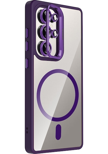 Galaxy Uyumlu S25 Ultra Kılıf Standlı + Kamera Lens Koruma Setli M-safe Şarj Özellikli Mkst Lacivert Lacivert