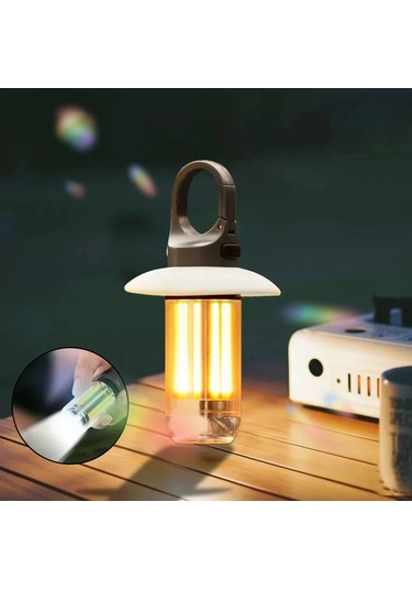 Led Şarj Edilebilir El Feneri Kamp Feneri 5 Mod Süper Parlak Beyaz - Gri