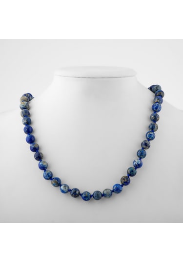 Safnaturel Lapis Lazuli 8 Mm Düğümlü Doğal Taş Kolye