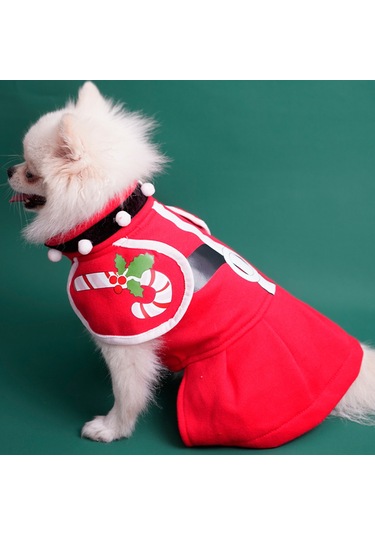 Vkemall Kırmızı Noel Köpek Mantosu, Polyester, L Beden Göğüs:48cm, Sırt:35cm, Boyun:36cm