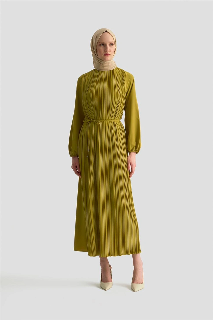Armine Elbise Ortd9435-1 Yağ Yeşili Yeşil