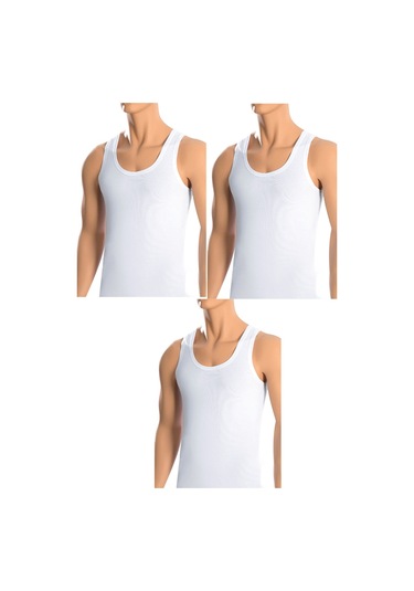 Erkek Pamuklu 3 Adet Beyaz Atlet Beyaz