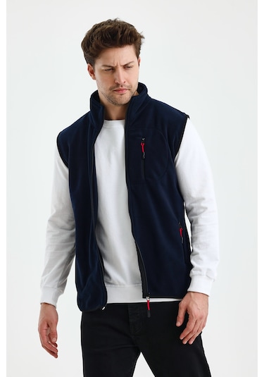 Monox Erkek Tam Fermuarlı Spor Polar Yelek Lacivert