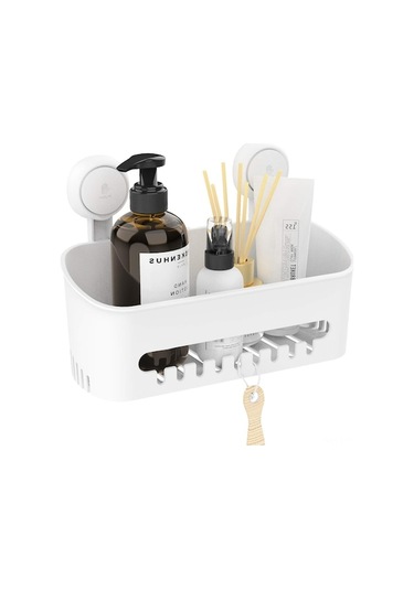 Duvar Üstü Süpürgeli Banyo Depolama Rafı - Delme Yok, 10kg Yük Kapasitesi, Boşaltma Tasarımı, Plastik Abs Malzeme Beyaz Beyaz