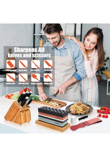 Valkyrie 7 Parça Profesyonel Bıçak Bileme Seti 4 Taraflı Biley Taşı 400 1000 3000 8000 1. Kalite Sulu Bileme 1. Kalite