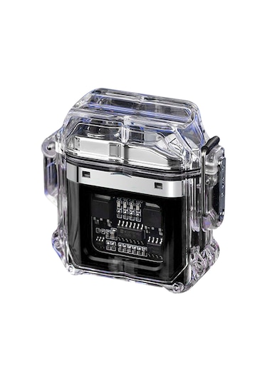 Vkemall Siyah Dışarıda Kullanıma Uygun Suya Dayanıklı Elektronik İki Arklı Elektrik Çakmak Usb Şarjlı Dahili Litiyum Pil Siyah