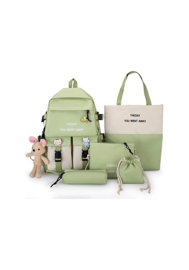 Wizmy Yeni Beş Parça Öğrenci Çantası Kadın Renk Kontrast Öğrenci Çantası Aqds6ı Açık Yeşil