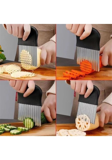 Kosona Stanyum Çelik Patates Dilimleyici, Dalgalı Kese Kesici, Hızlı Mutfak Aleti, Sebze-meyve Dilimleme, Çamaşır Makinesine Uygun Siyah