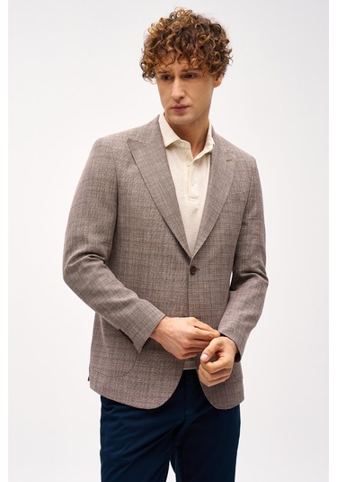 Erkek Kahve Regularfıt / Rahat Kalıp Geniş Kırlangıç Ceket-16413 Kahve