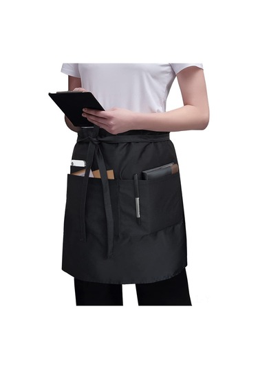 Yuntech01 Restoran Kafe Bar Garson Apron Siyah Universal Fit Dayanıklı Poliester Örtü Koruyucu Modern Desenli