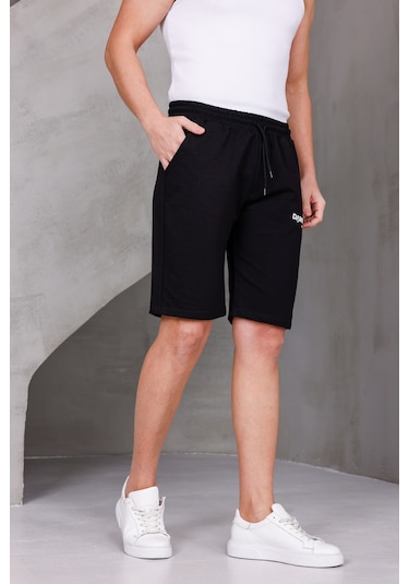 Dark Moda Erkek Baskılı Oversize İki İplik Kompakt Şort Siyah