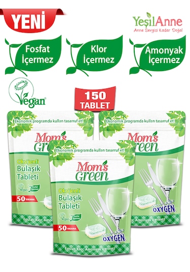 Mom's Green Oksijenli Ekolojik Bulaşık Makinesi Deterjanı 3 x 50 Tablet