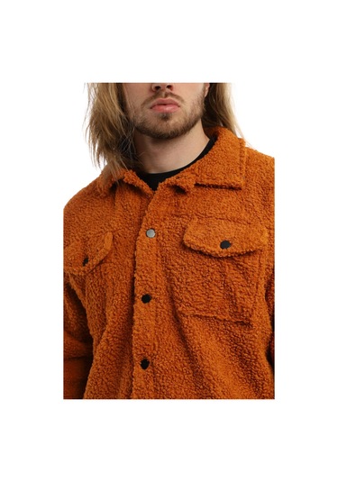 Erkek Kıvırçık Peluş Cıt Cıt Kapamalı Ceket Tarçın