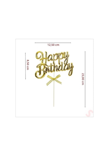 Happy Birthday Pasta Süsü, 23cm X 12,5cm - Altın