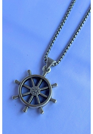 Dümenli El İşçiliği Paslanmaz Çelik Zincir Erkek Kolye Gümüş