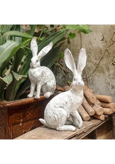 Lijinxu 2 Adet Masaüstü Reçine Hayvan Figürleri Tavşan
